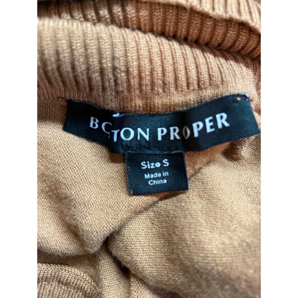 Boston Proper Turtleneck Sweater S Tan Ribbed Trim Relaxed Fit Cozy Chic - Picture 4 of 8